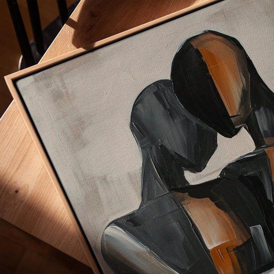 Tableau étreinte amants abstraits pour bureau scandinave