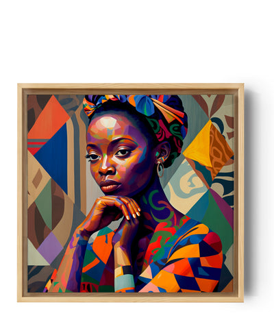 African woman canvas wall art with a colorful pattern