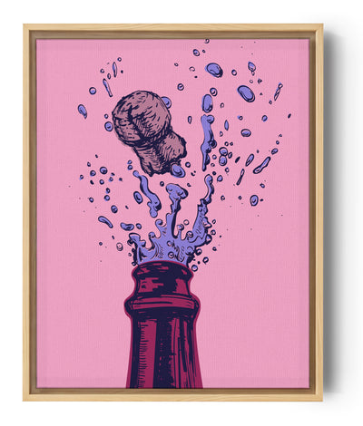 Pink kitchen wall art with a champagne bottle illustration