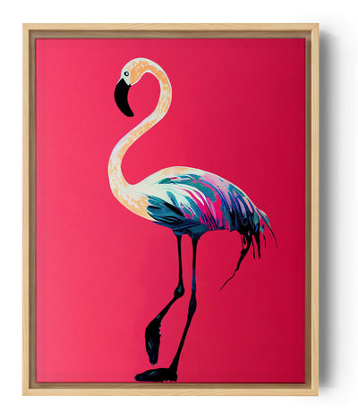 Tableau flamant rose, peinture minimaliste