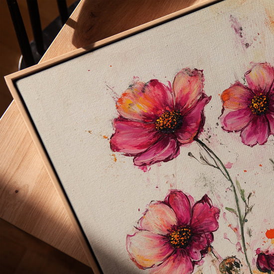 Tableau fleurs sauvages aquarelle pour salon minimaliste