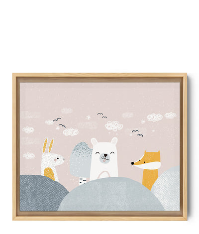 Kids room wall art – rolling hill forest with rabbit, bear and fox