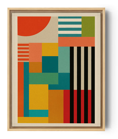 Abstract geometric wall art in warm tones, styled in a contemporary living room for a modern, artistic touch