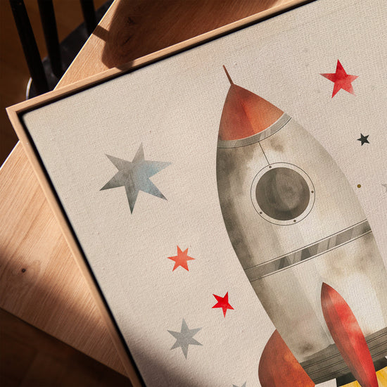 Space rocket and stars canvas for a minimalist kids' room, space nursery decor