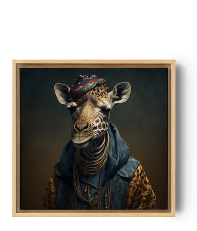 Street-Art-Wandbild, Porträt Hip-Hop-Giraffe im afrikanischen Stil