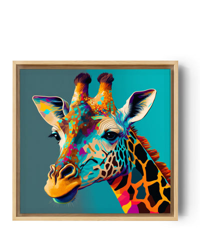 Tableau pop art, girafe coloré sur fond bleu