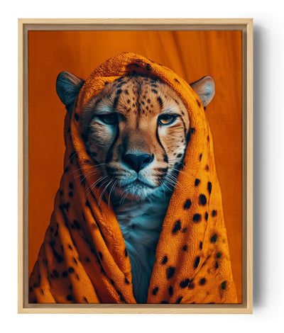Leopard canvas wall art, spotted leopard on orange background, mysterious style