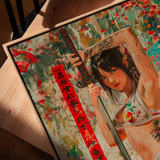 Guerrière japonaise ukiyo-e au katana tableau mural pour bureau minimaliste