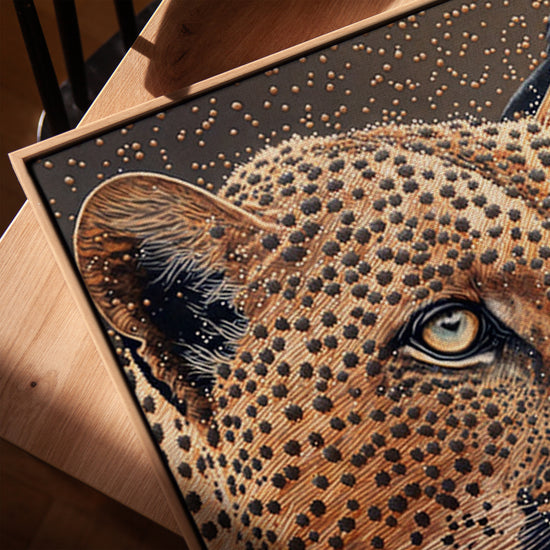 Pointillist leopard canvas wall art for an industrial dining room