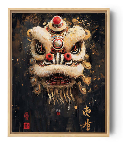 lienzo pintura realista, representación del dragón chino, fondo negro.
