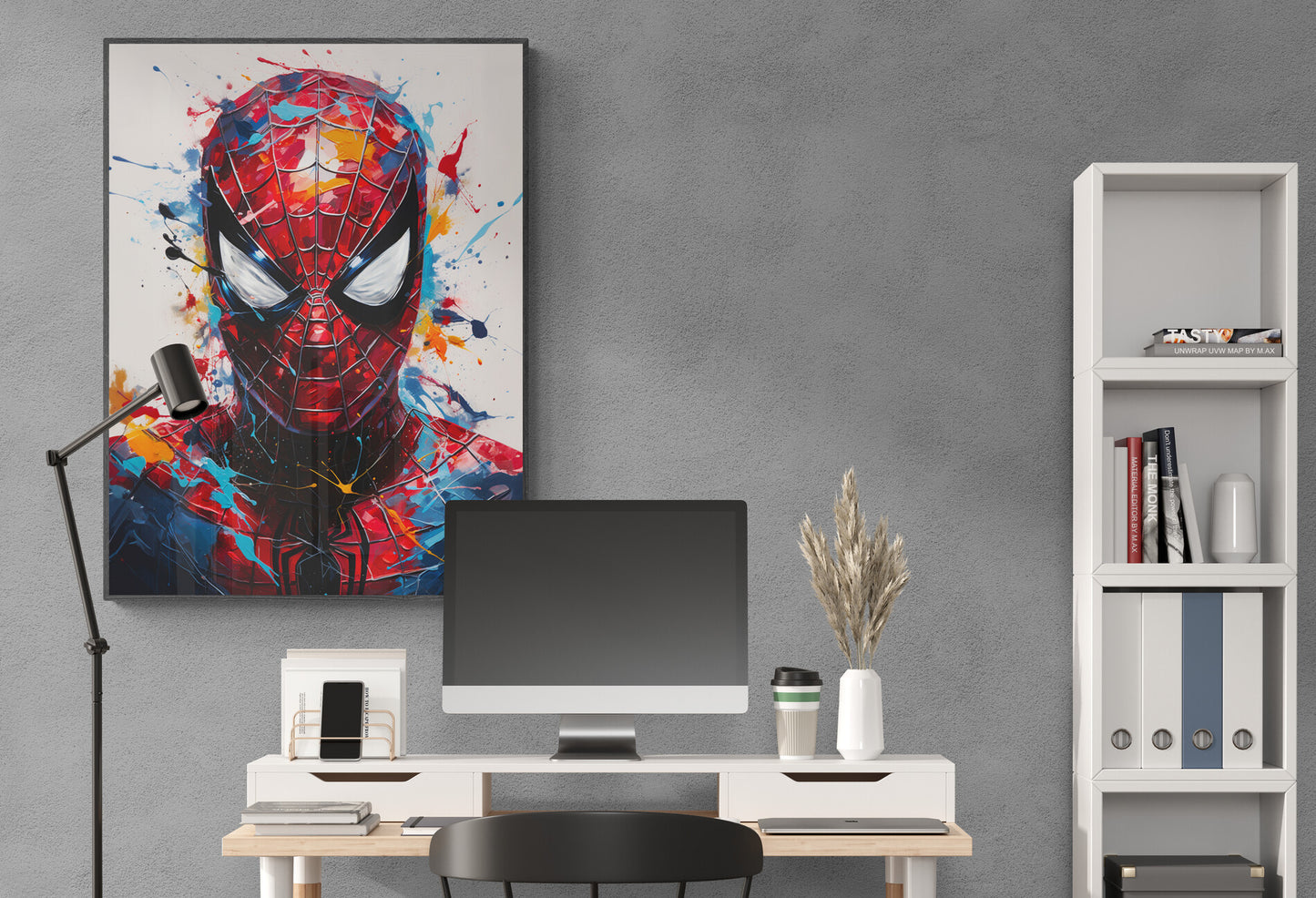 Toile artistique Spiderman au-dessus du bureau élégant.