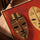 African masks wall art on red background for living room, golden oak frame