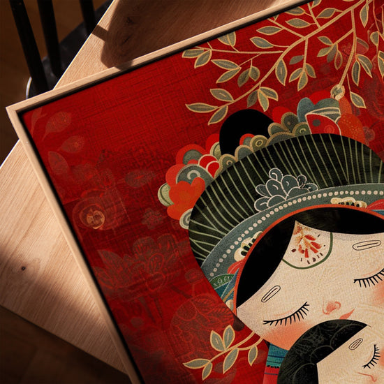 Maternité poupées russes tableau pour salon cadre chêne doré