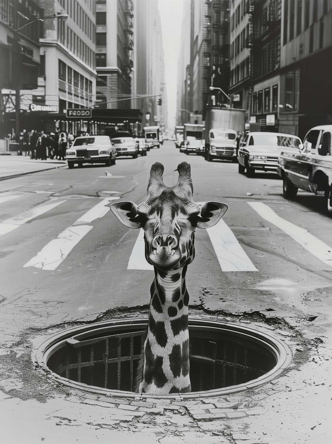 Urban Giraffe Wall Art - Vintage New York City Print