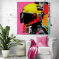 Un tableau vibrant aux teintes roses et jaunes apporte une touche contemporaine à un salon épuré.