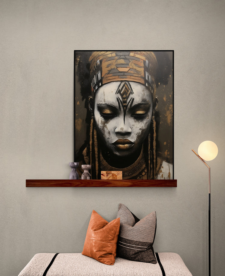 tableau africain femme poser sur une étagere