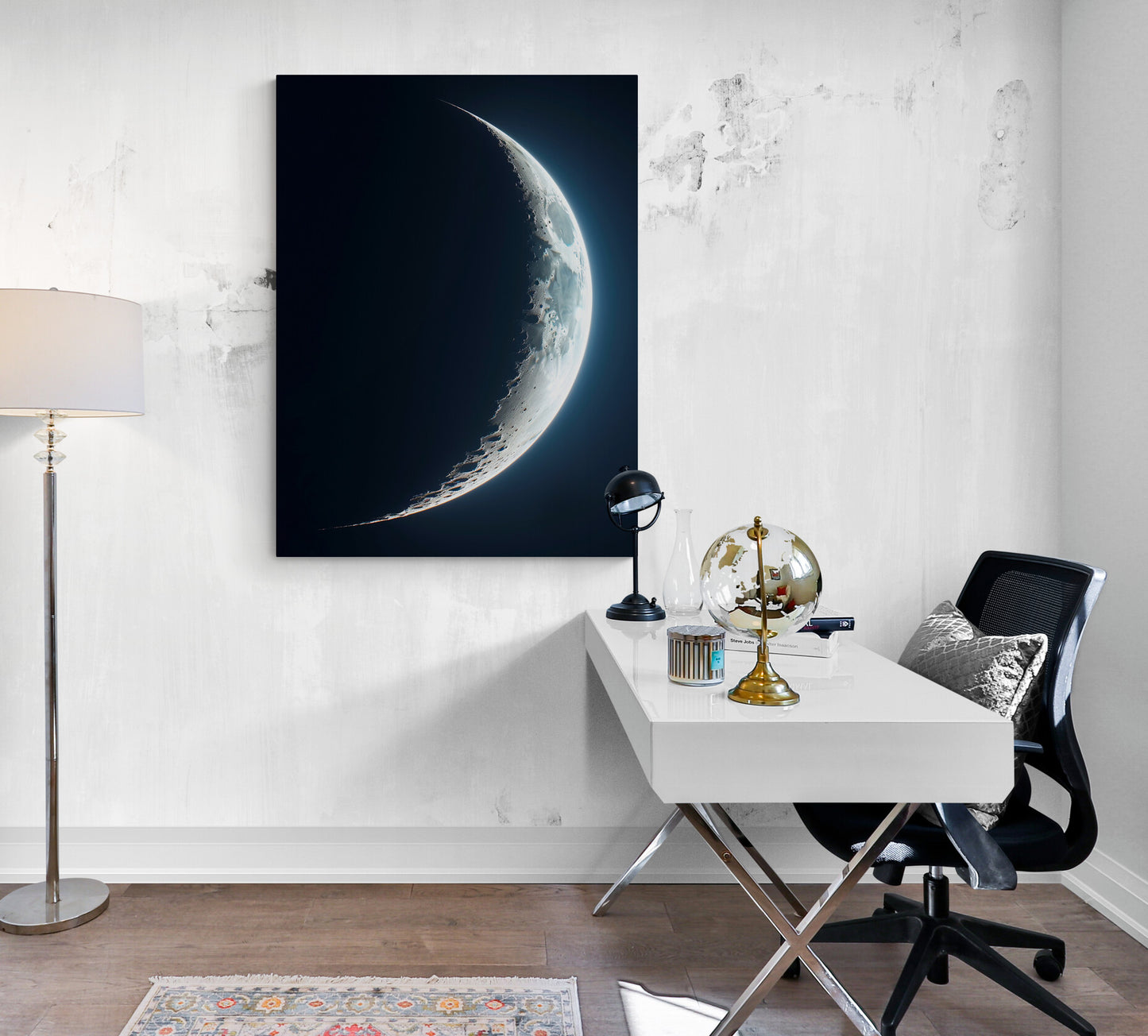 Tableau pour bureau avec une photographie de la lune vue de l'espace