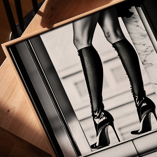 Black and white high heels wall art for Scandinavian living room decor