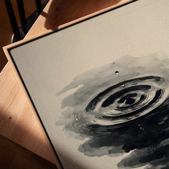 Black and white ink water ripples wall art for a minimalist living room
