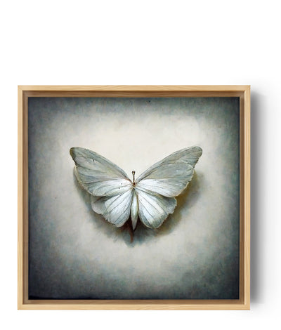 Wandbild mit einem wunderschönen weißen Schmetterling auf beigem Hintergrund