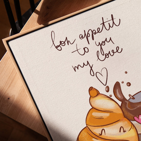 Tableau croissant et chocolat amoureux pour cuisine minimaliste