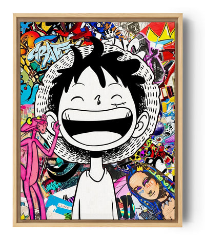 Bunte Graffitiwand mit lächelnder Comicfigur, dynamischer Pop-Art-Stil