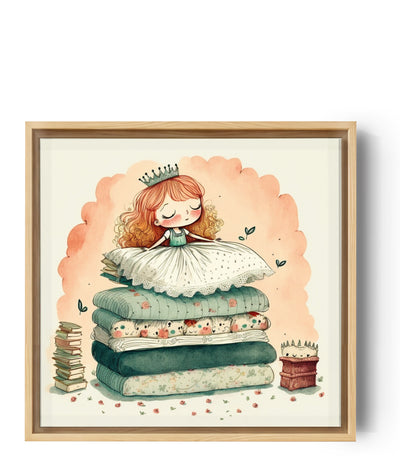 illustration sur toile d'une princesse inspirée par le célèbre conte de fées "La princesse au petit pois