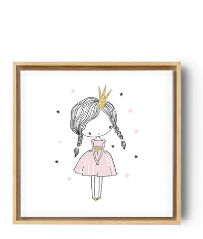 Illustration einer schüchternen Prinzessin im rosa Kleid mit Sternen