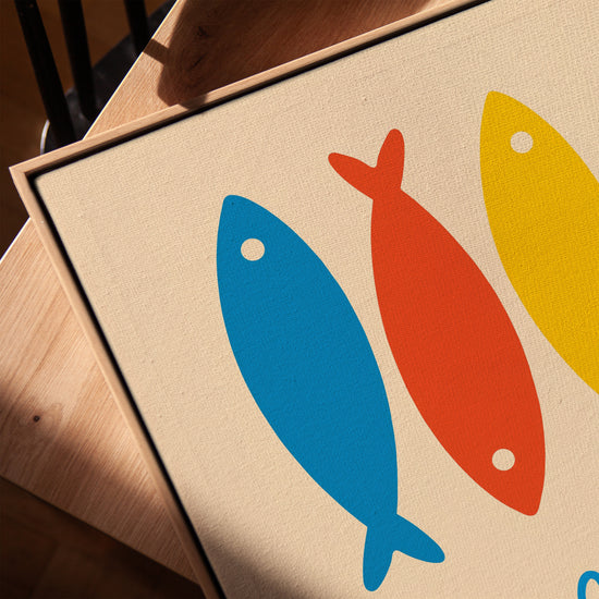 Colorful Mediterranean sardines canvas print for Scandinavian kitchen decor