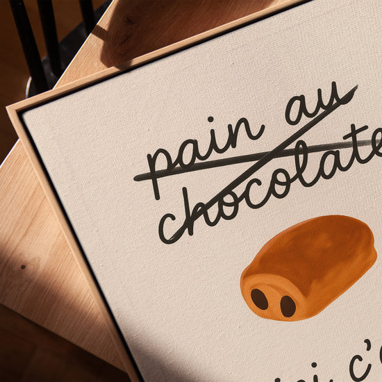 Typographie chocolatine tableau humoristique pour salon cadre chêne doré