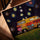 Psychedelic hippie van canvas wall art with golden oak frame for living room decor