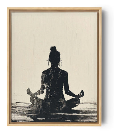 Illustration einer weiblichen Silhouette im Lotussitz, einer verbreiteten Haltung der Meditation oder des Yoga