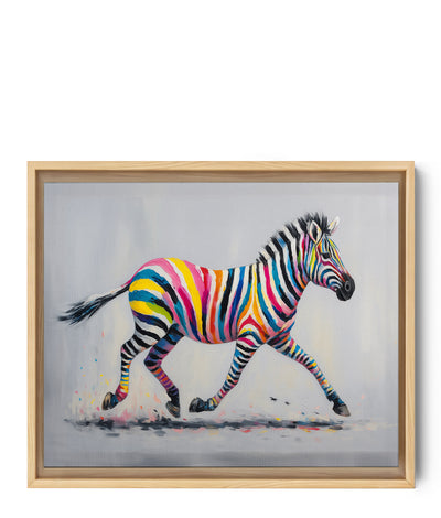 Colorful zebra painting with rainbow stripes
