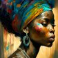 tableau africain femme avec turban coloré