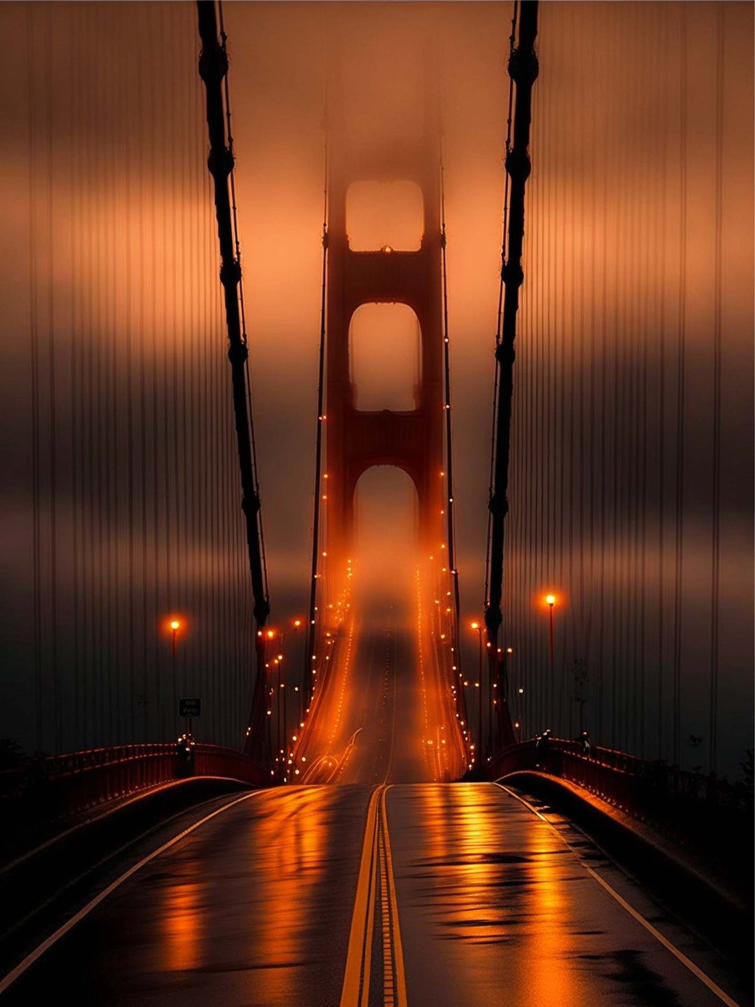 Large Golden Gate Bridge Wall Art - Lights in the Fog