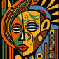 tableau art déco, ethnique africain, formes géométriques, coloré.