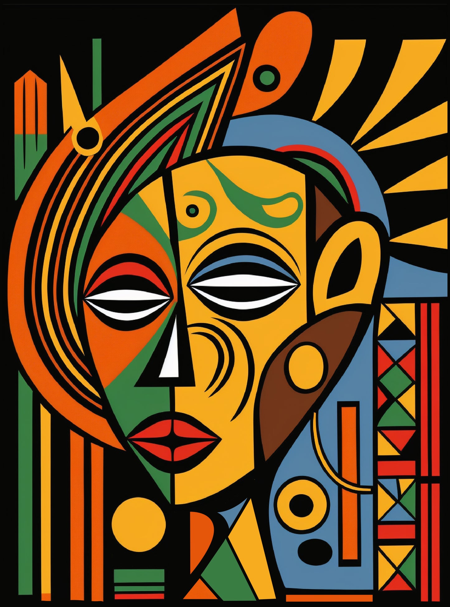 tableau art déco, ethnique africain, formes géométriques, coloré.