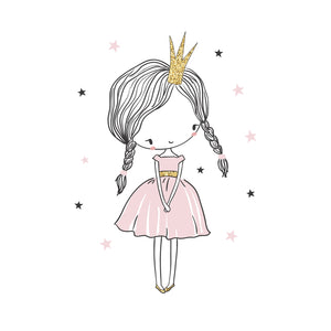 illustration of a shy princess in a pink dress with stars