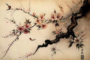 Tableau japonais estampe de cerisier rose