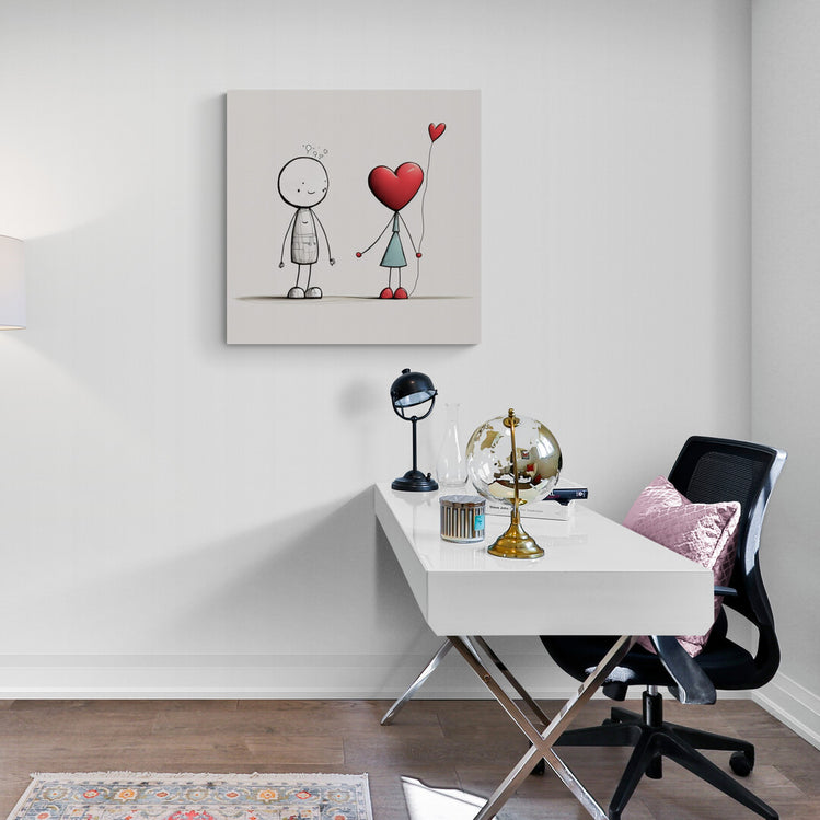 Tableau toile Saint Valentin, illustration d’un couple amoureux, la fille en forme de cœur