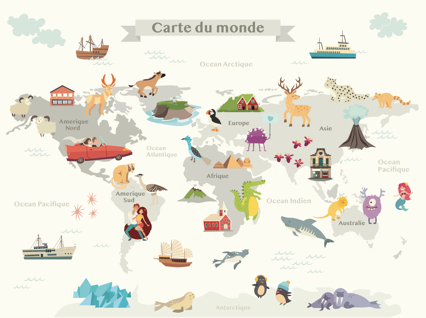 Carte du monde enfant, tableau créatif, éducatif, sur-mesure.