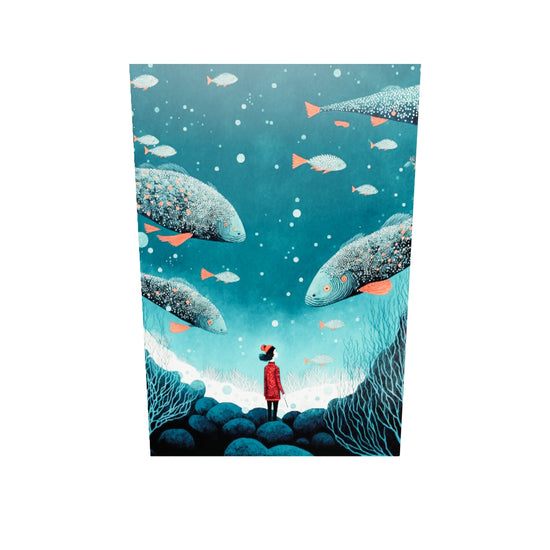Tableau plexiglas de mer pour chambre d'enfant - illustration poétique de la vie sous-marine avec une jeune fille contemplant les profondeurs
