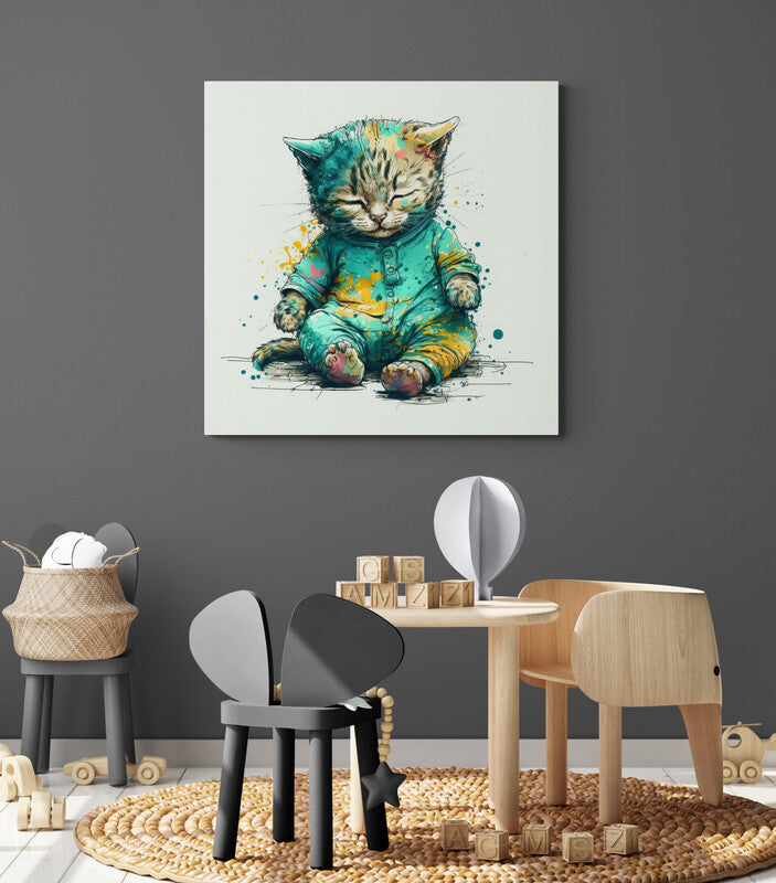 Tableau bebe chat, street art déco, dans une chambre