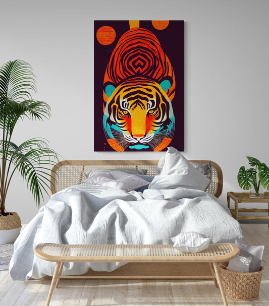 Tableau chambre tigre japonais, art moderne coloré