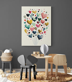 Heart-shaped balloons decor painting floating to the sky