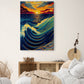 Tableau toile des vagues de la mer en mouvement devant un couché du soleil