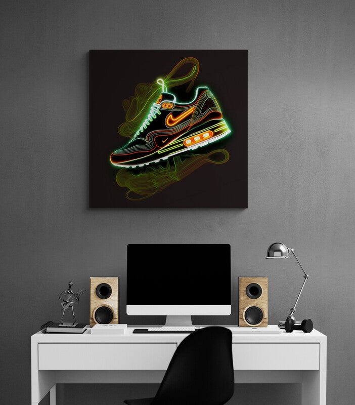 Tableau deco de la chaussure Nike Air Max en néon pour chambre