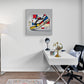 Tableau de déco Nike inspiré de Piet Mondrian, au mur d'une un bureau, mixe art contemporain et sportswear