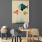 Tableau poisson enfants : décoration pour chambre représentant trois poissons colorés, heureux dans un aquarium