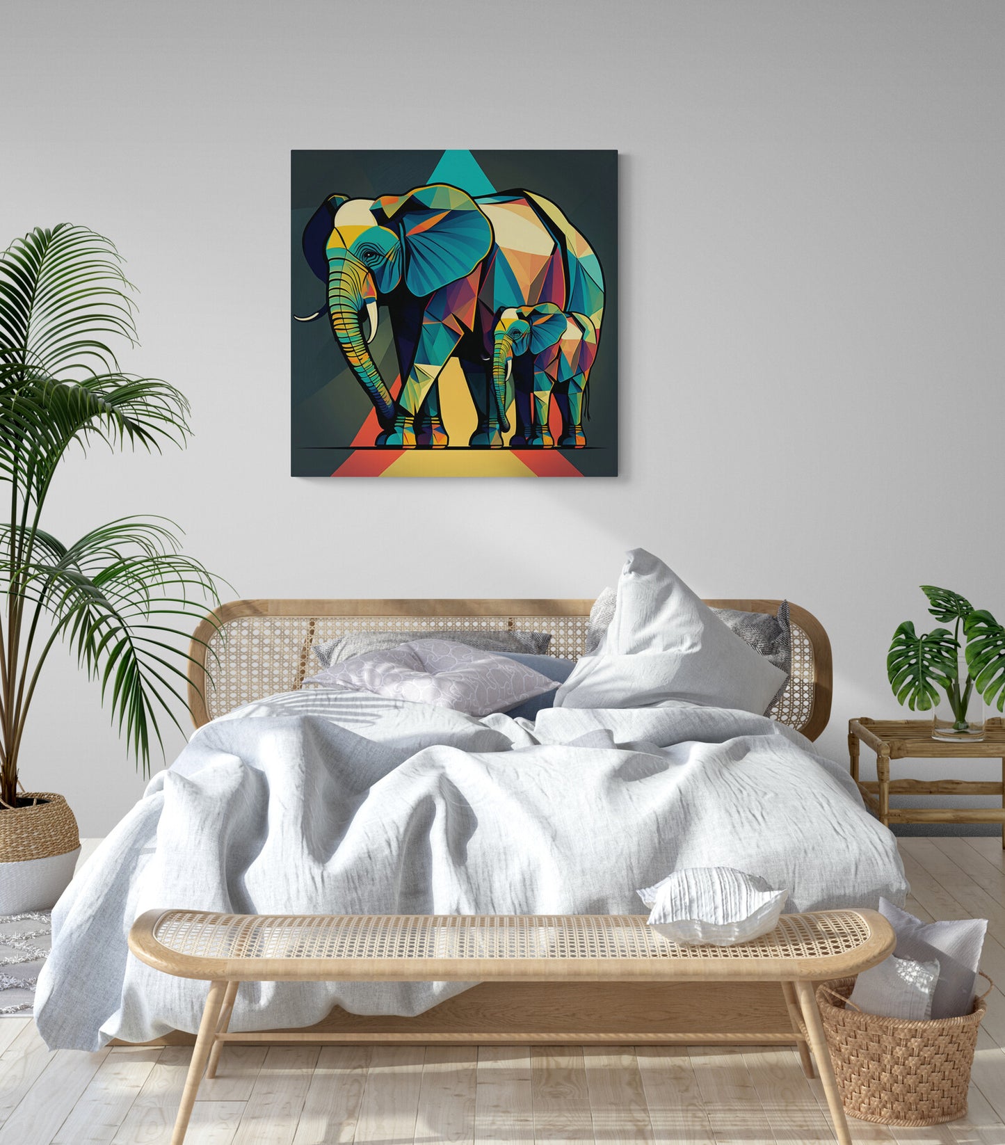 Tableau deco elephant pop art, coloré et aux formes géométriques